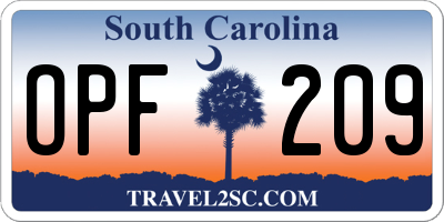SC license plate OPF209