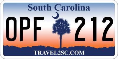SC license plate OPF212