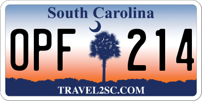 SC license plate OPF214