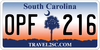 SC license plate OPF216