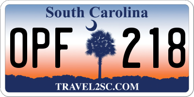 SC license plate OPF218