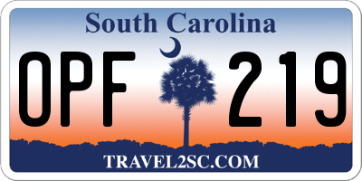 SC license plate OPF219