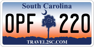 SC license plate OPF220