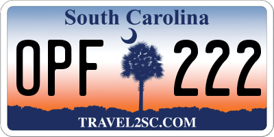 SC license plate OPF222