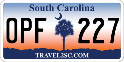 SC license plate OPF227