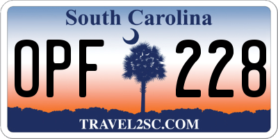 SC license plate OPF228