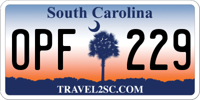 SC license plate OPF229