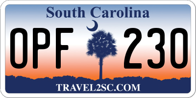 SC license plate OPF230