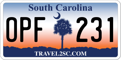 SC license plate OPF231