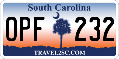 SC license plate OPF232
