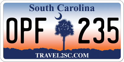 SC license plate OPF235