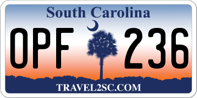 SC license plate OPF236