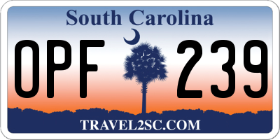 SC license plate OPF239
