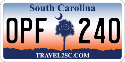 SC license plate OPF240
