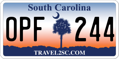 SC license plate OPF244