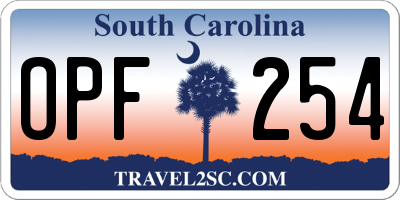 SC license plate OPF254