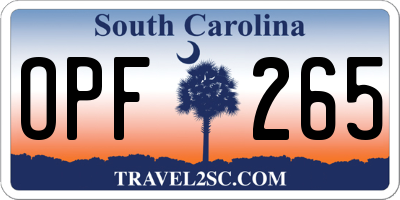 SC license plate OPF265