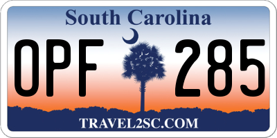 SC license plate OPF285