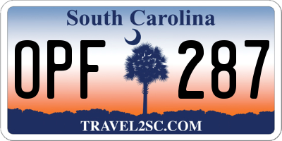 SC license plate OPF287