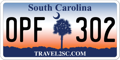 SC license plate OPF302