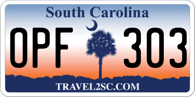 SC license plate OPF303