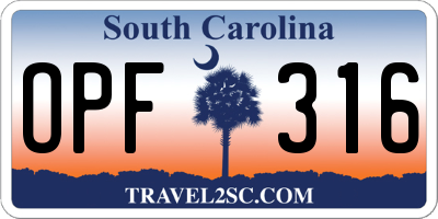 SC license plate OPF316