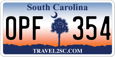SC license plate OPF354