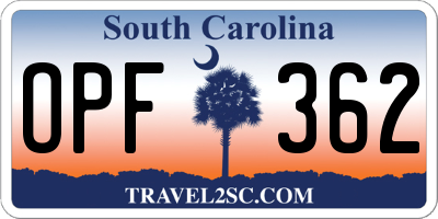 SC license plate OPF362