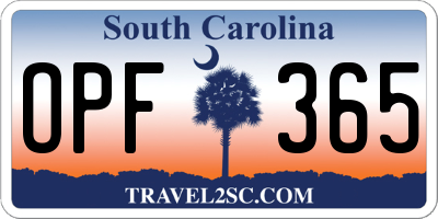 SC license plate OPF365