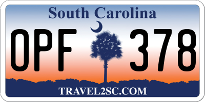SC license plate OPF378
