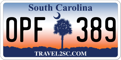 SC license plate OPF389