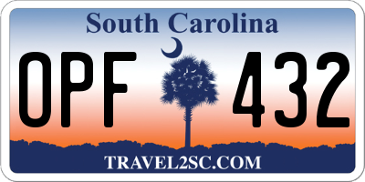 SC license plate OPF432