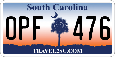SC license plate OPF476