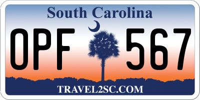 SC license plate OPF567