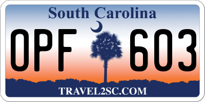 SC license plate OPF603