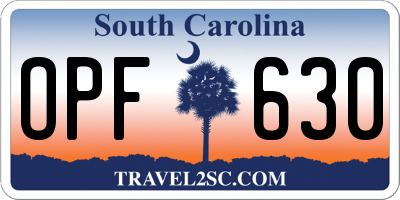SC license plate OPF630