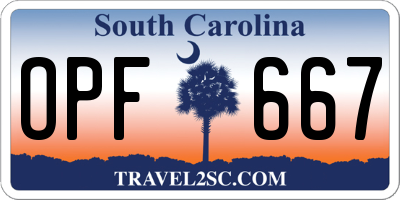 SC license plate OPF667