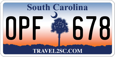 SC license plate OPF678