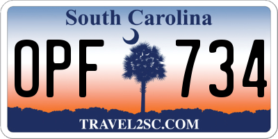 SC license plate OPF734