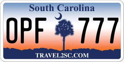 SC license plate OPF777