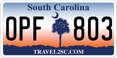 SC license plate OPF803