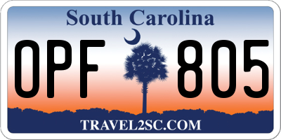 SC license plate OPF805