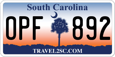 SC license plate OPF892