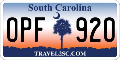 SC license plate OPF920