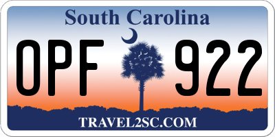 SC license plate OPF922