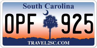 SC license plate OPF925