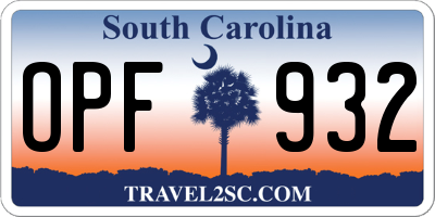 SC license plate OPF932