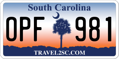SC license plate OPF981