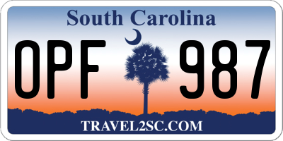 SC license plate OPF987