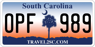 SC license plate OPF989